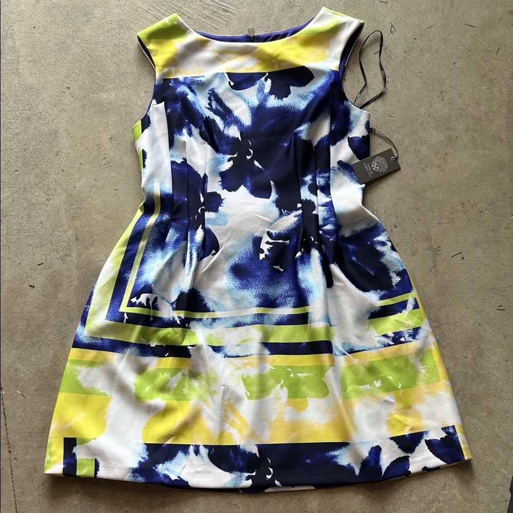 Vince Camuto Blue and Yellow Midi Dress